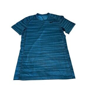 Nike Dri-Fit Fitted T Shirt Men’s Size Med Blue Stripe Activewear Running/Cycle